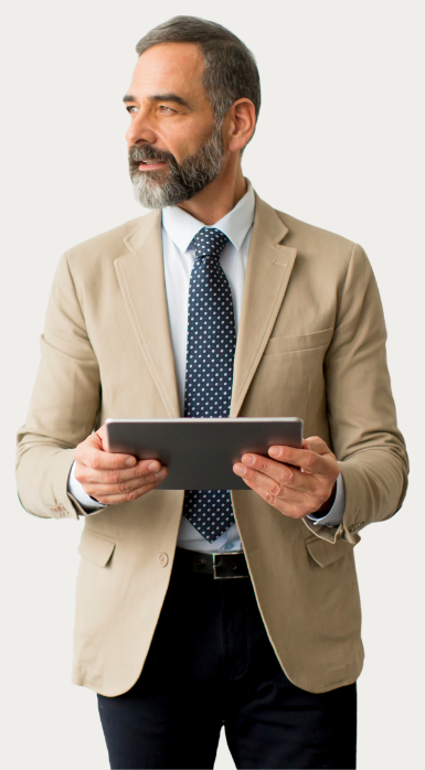 A property manager reviewing operations on a tablet